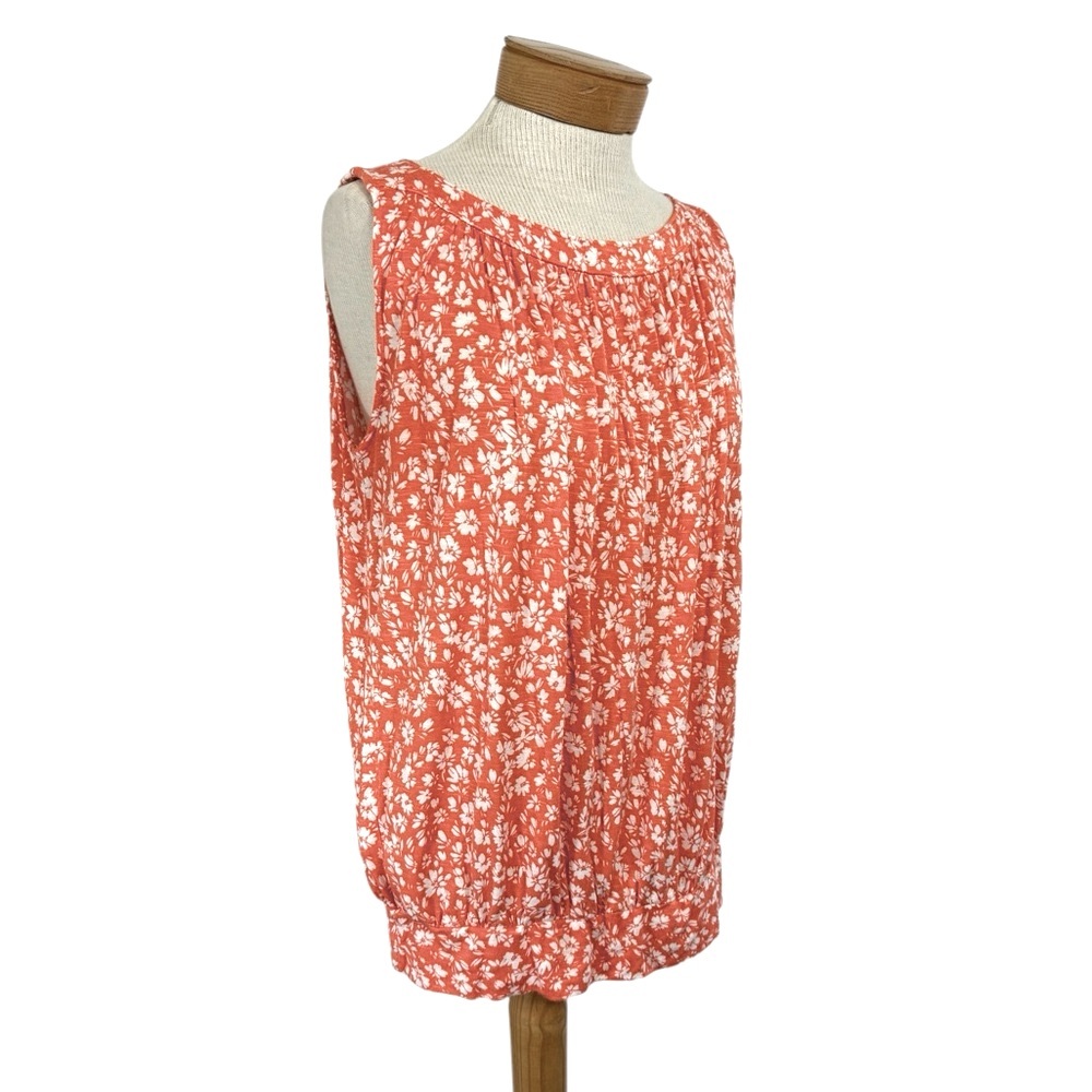 Loft Med Orange Floral Sleeveless Cool Summer Tank Top